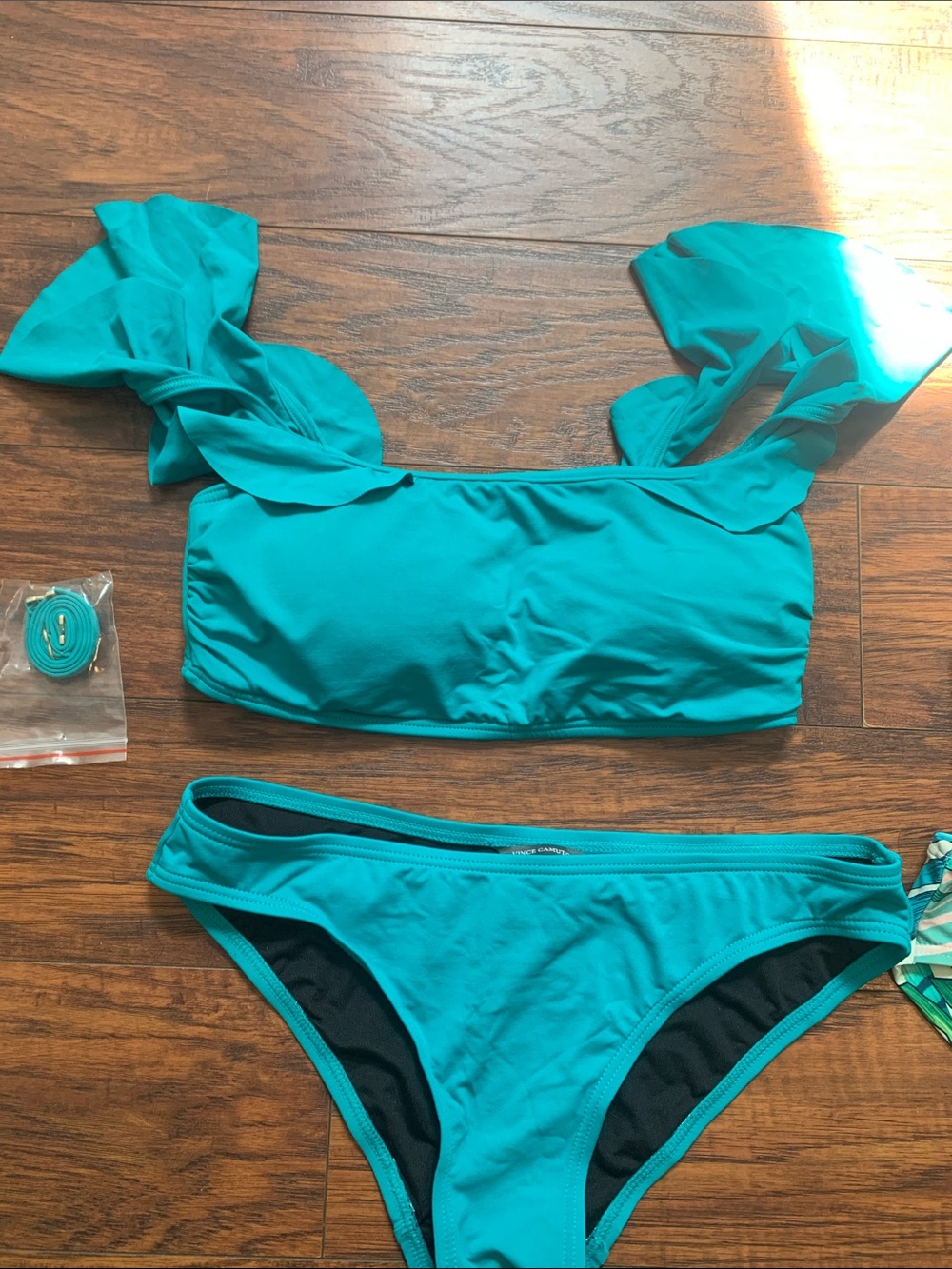 Two bikinis- Teal Bandeau Bikini Set with Tropical wrap bikini set - Picture 3 of 3